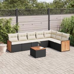 Salon de jardin 8 pcs avec coussins noir r&eacute;sine tress&eacute;e