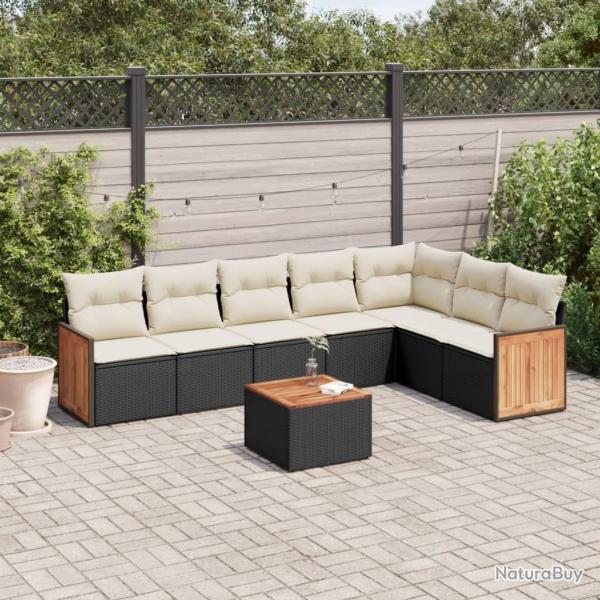 Salon de jardin 8 pcs avec coussins noir r�sine tress�e