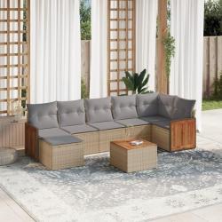 Salon de jardin avec coussins 8 pcs beige r&eacute;sine tress&eacute;e
