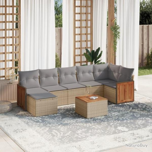 Salon de jardin avec coussins 8 pcs beige r�sine tress�e