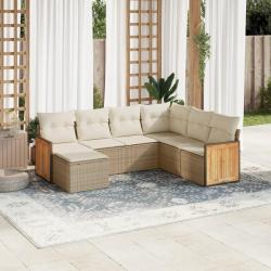 Salon de jardin avec coussins 7 pcs beige r&eacute;sine tress&eacute;e