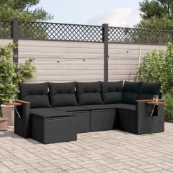 Salon de jardin 6 pcs avec coussins noir r&eacute;sine tress&eacute;e
