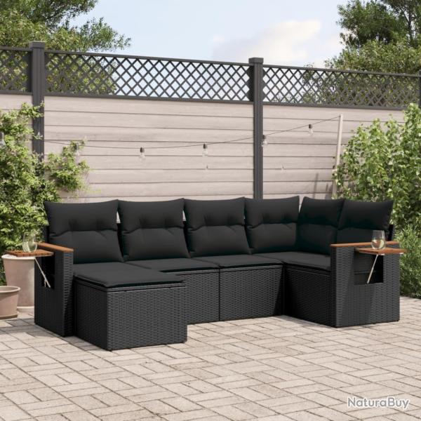 Salon de jardin 6 pcs avec coussins noir r�sine tress�e