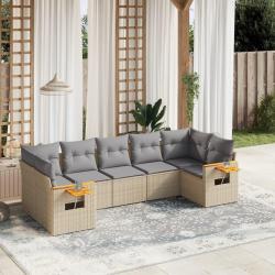 Salon de jardin avec coussins 7 pcs beige r&eacute;sine tress&eacute;e
