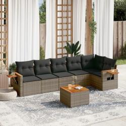 Salon de jardin avec coussins 7 pcs gris r&eacute;sine tress&eacute;e