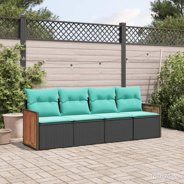 Salon de jardin 4 pcs avec coussins noir r�sine tress�e