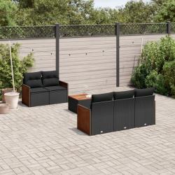 Salon de jardin 6 pcs avec coussins noir r&eacute;sine tress&eacute;e