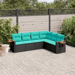 Salon de jardin 6 pcs avec coussins noir r&eacute;sine tress&eacute;e