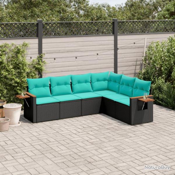 Salon de jardin 6 pcs avec coussins noir r�sine tress�e