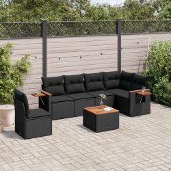 Salon de jardin 7 pcs avec coussins noir r&eacute;sine tress&eacute;e
