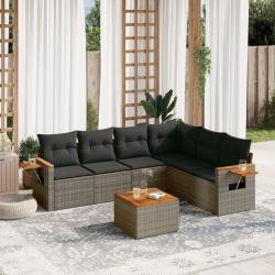 Salon de jardin avec coussins 7 pcs gris r&eacute;sine tress&eacute;e