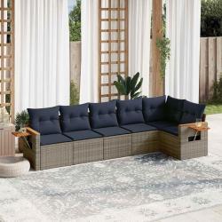 Salon de jardin 6 pcs avec coussins gris r&eacute;sine tress&eacute;e