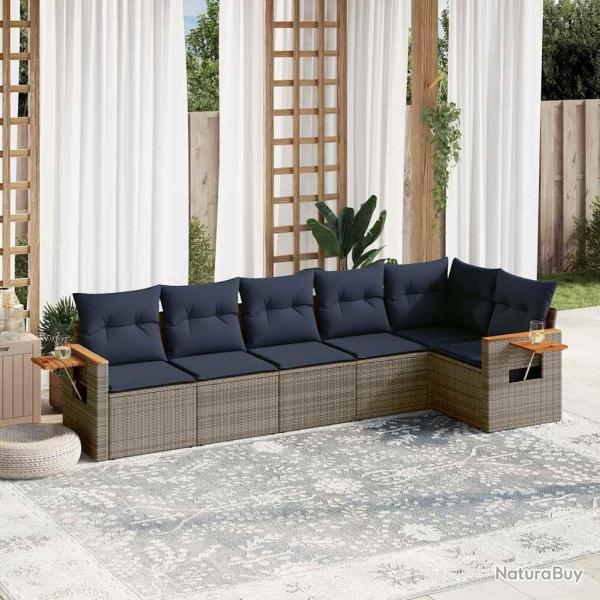 Salon de jardin 6 pcs avec coussins gris r�sine tress�e