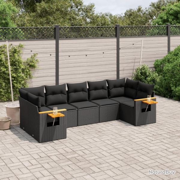 Salon de jardin 7 pcs avec coussins noir r�sine tress�e