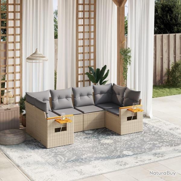 Salon de jardin avec coussins 6 pcs beige r�sine tress�e