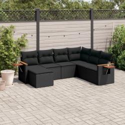 Salon de jardin 7 pcs avec coussins noir r&eacute;sine tress&eacute;e
