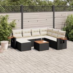 Salon de jardin 8 pcs avec coussins noir r&eacute;sine tress&eacute;e