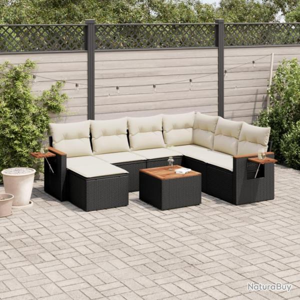 Salon de jardin 8 pcs avec coussins noir r�sine tress�e