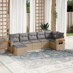 Salon de jardin avec coussins 7 pcs beige r&eacute;sine tress&eacute;e
