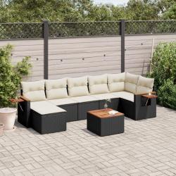 Salon de jardin 8 pcs avec coussins noir r&eacute;sine tress&eacute;e