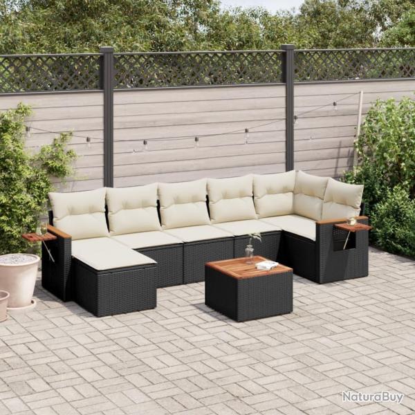 Salon de jardin 8 pcs avec coussins noir r�sine tress�e