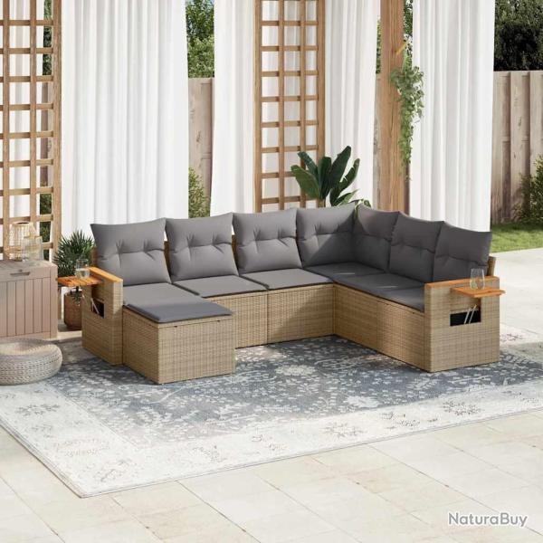 Salon de jardin avec coussins 7 pcs beige r�sine tress�e
