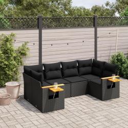 Salon de jardin 6 pcs avec coussins noir r&eacute;sine tress&eacute;e