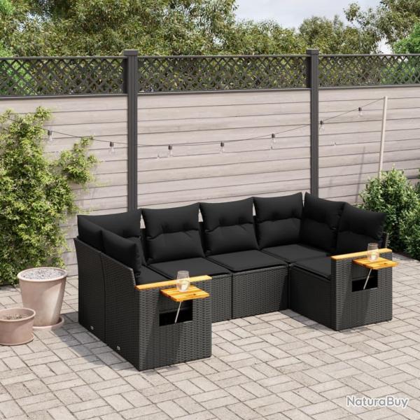 Salon de jardin 6 pcs avec coussins noir r�sine tress�e