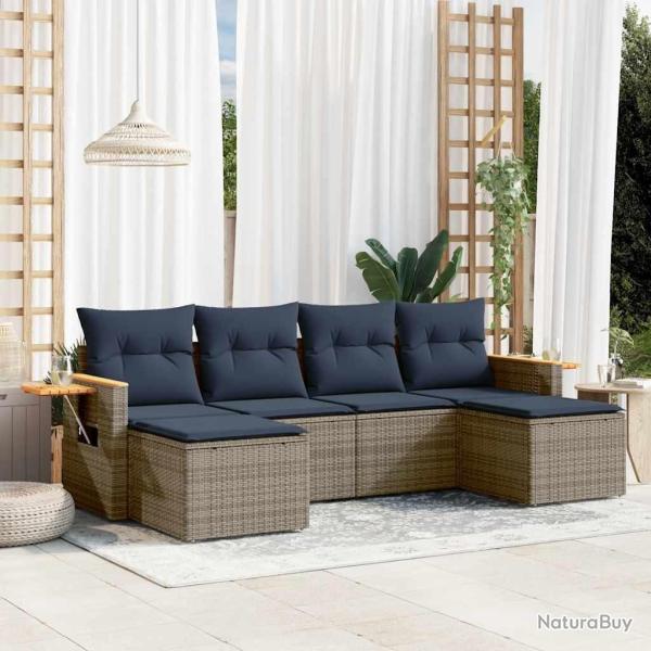 Salon de jardin 6 pcs avec coussins gris r�sine tress�e