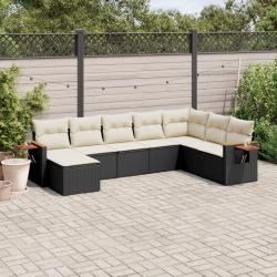 Salon de jardin 8 pcs avec coussins noir r&eacute;sine tress&eacute;e