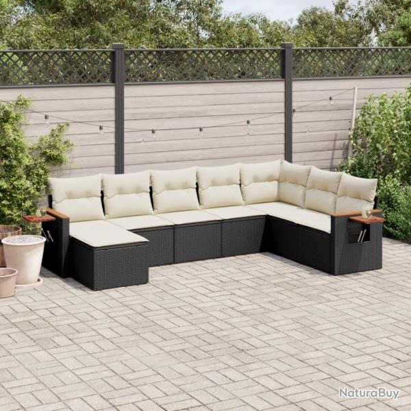 Salon de jardin 8 pcs avec coussins noir r�sine tress�e