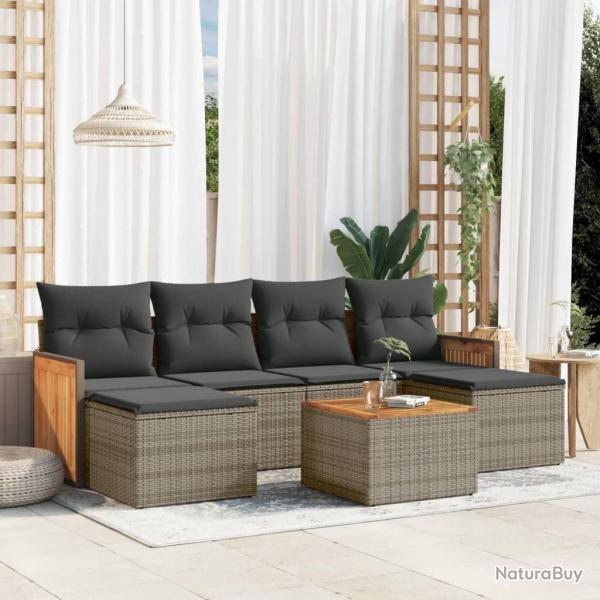 Salon de jardin avec coussins 7 pcs gris r�sine tress�e