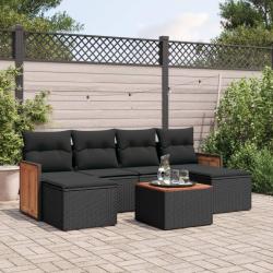Salon de jardin 7 pcs avec coussins noir r&eacute;sine tress&eacute;e