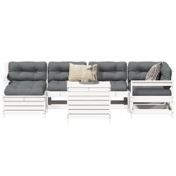 Salon de jardin 7 pcs blanc bois de pin massif