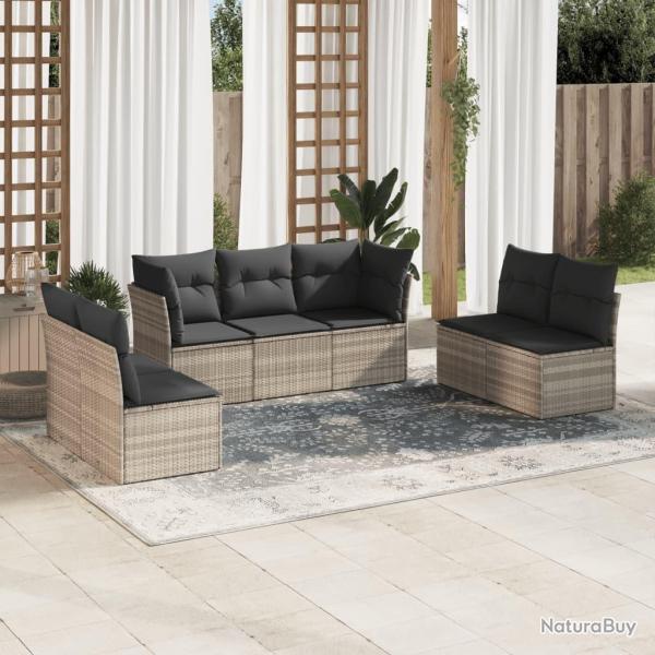 Salon de jardin avec coussins 7 pcs gris clair r�sine tress�e