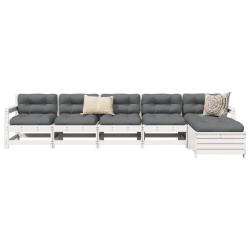 Salon de jardin 6 pcs blanc bois de pin massif
