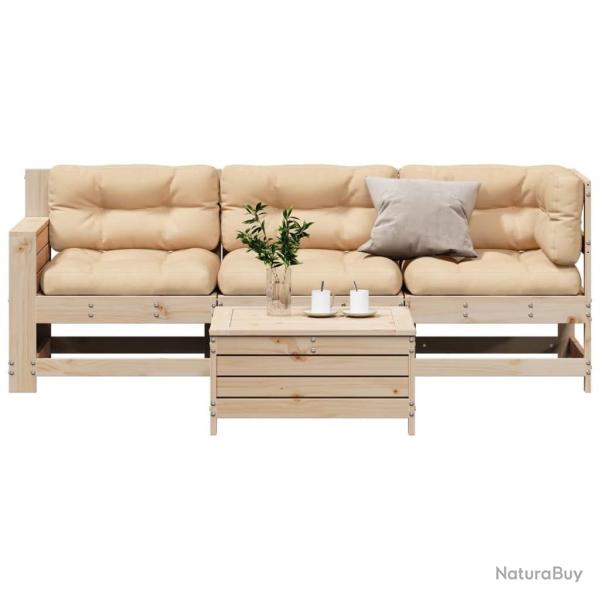 Salon de jardin 4 pcs avec coussins Bois de pin massif