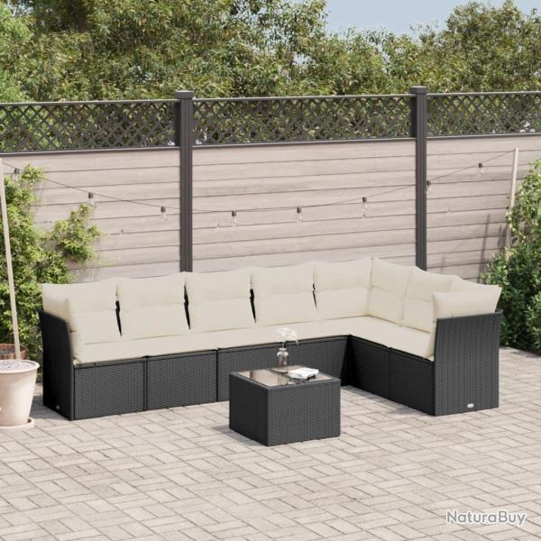 Salon de jardin 8 pcs avec coussins noir r�sine tress�e
