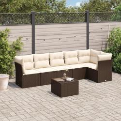 Salon de jardin avec coussins 7 pcs marron r&eacute;sine tress&eacute;e
