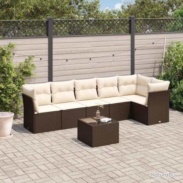 Salon de jardin avec coussins 7 pcs marron r�sine tress�e