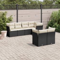 Salon de jardin 7 pcs avec coussins noir r&eacute;sine tress&eacute;e