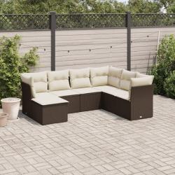 Salon de jardin avec coussins 7 pcs marron r&eacute;sine tress&eacute;e