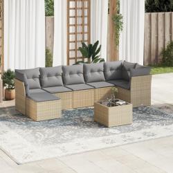 Salon de jardin avec coussins 8 pcs beige r&eacute;sine tress&eacute;e