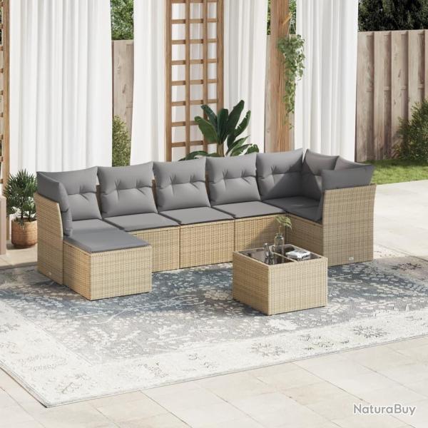 Salon de jardin avec coussins 8 pcs beige r�sine tress�e