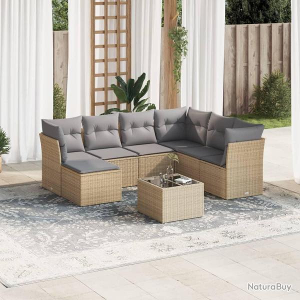 Salon de jardin avec coussins 8 pcs beige r�sine tress�e
