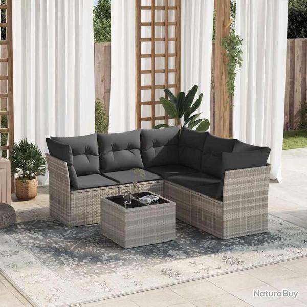 Salon de jardin 6 pcs avec coussins gris clair r�sine tress�e
