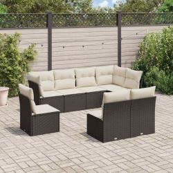 Salon de jardin 8 pcs avec coussins noir r&eacute;sine tress&eacute;e