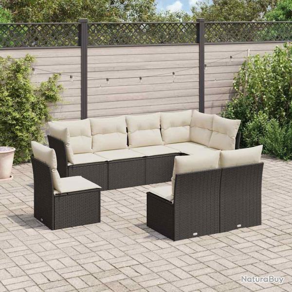Salon de jardin 8 pcs avec coussins noir r�sine tress�e