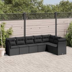 Salon de jardin 7 pcs avec coussins noir r&eacute;sine tress&eacute;e