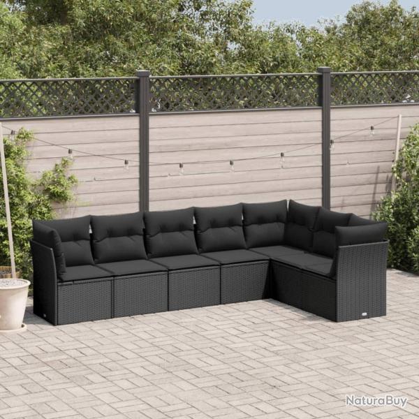 Salon de jardin 7 pcs avec coussins noir r�sine tress�e